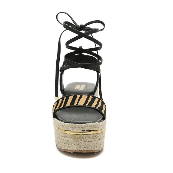 Bleecker & Bond Odette Tiger Calf Hair Espadrille Wedge Sandals 6.5M Leather - Picture 2 of 16
